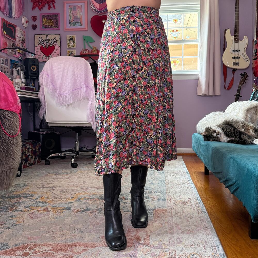 Vintage 90s cottagecore floral whimsical midi skirt